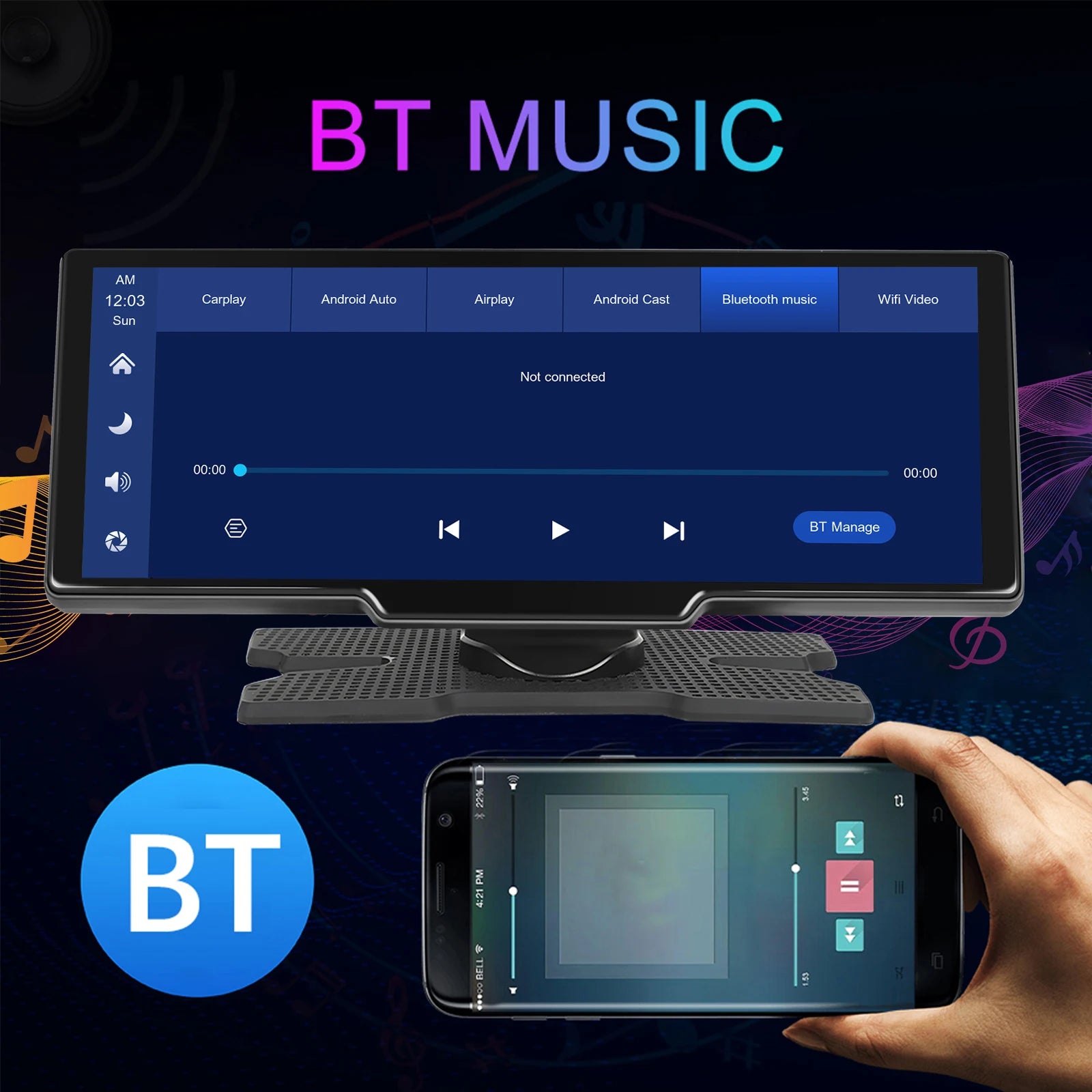 Podofo Wireless Carplay Android Auto Portable Digital Dashboard 10.26 Inch Smart Player With Voice Control Foward Camera BT