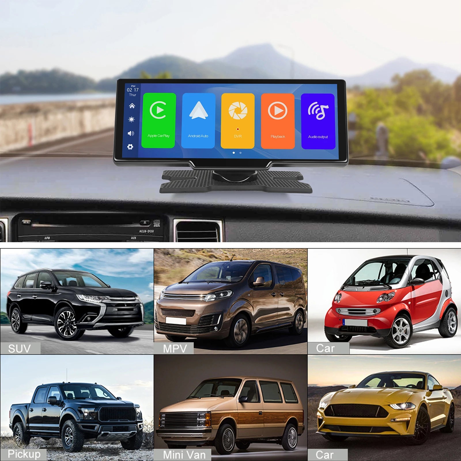 Podofo Wireless Carplay Android Auto Portable Digital Dashboard 10.26 Inch Smart Player With Voice Control Foward Camera BT
