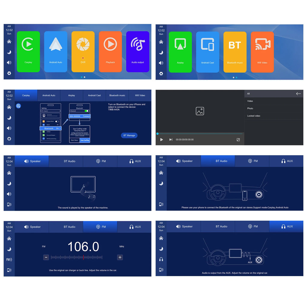 Podofo Wireless Carplay Android Auto Portable Digital Dashboard 10.26 Inch Smart Player With Voice Control Foward Camera BT