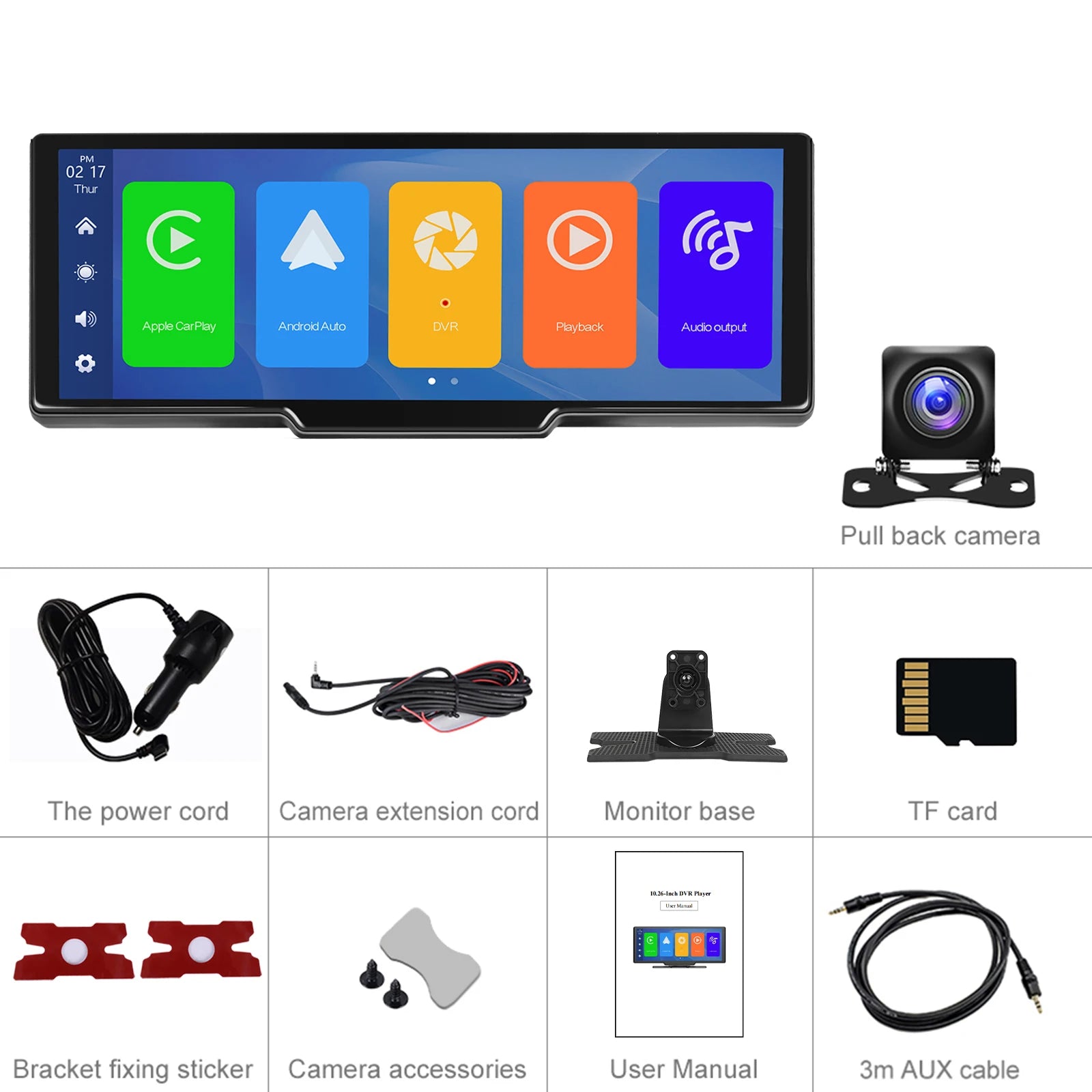 Podofo Wireless Carplay Android Auto Portable Digital Dashboard 10.26 Inch Smart Player With Voice Control Foward Camera BT