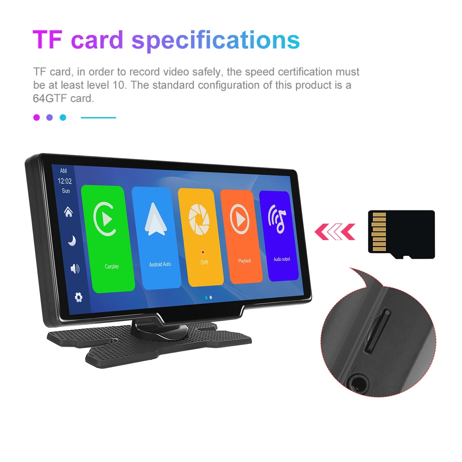 Podofo Wireless Carplay Android Auto Portable Digital Dashboard 10.26 Inch Smart Player With Voice Control Foward Camera BT