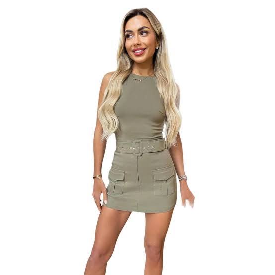 Women's Stretch Cotton Belted Skort Playsuit