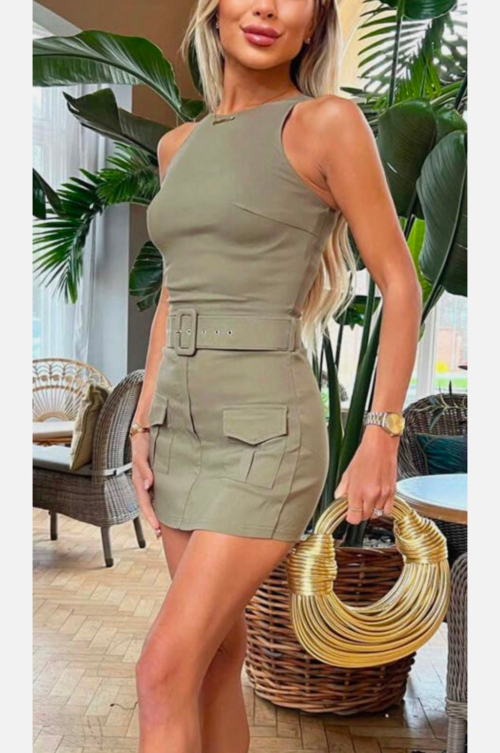 Women's Stretch Cotton Belted Skort Playsuit