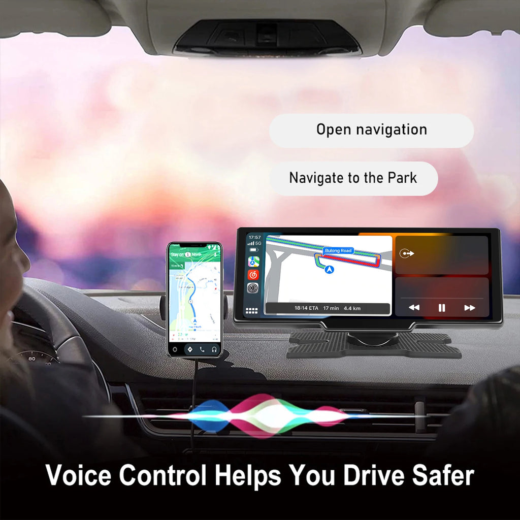 Podofo Wireless Carplay Android Auto Portable Digital Dashboard 10.26 Inch Smart Player With Voice Control Foward Camera BT
