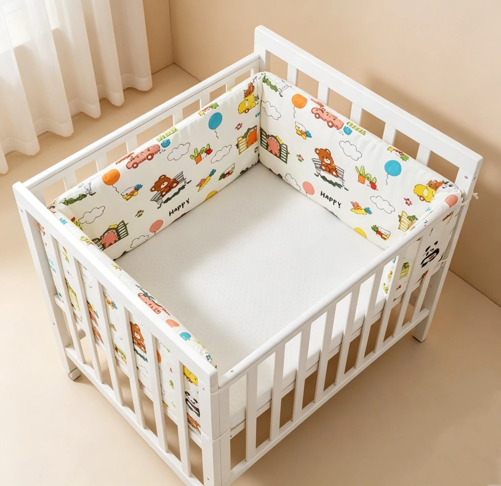 Reusable Washable Cartoon Baby Crib Bumper, Soft Anti-Collision Nursery Bed Rail Cover for Toddler Crib Safety