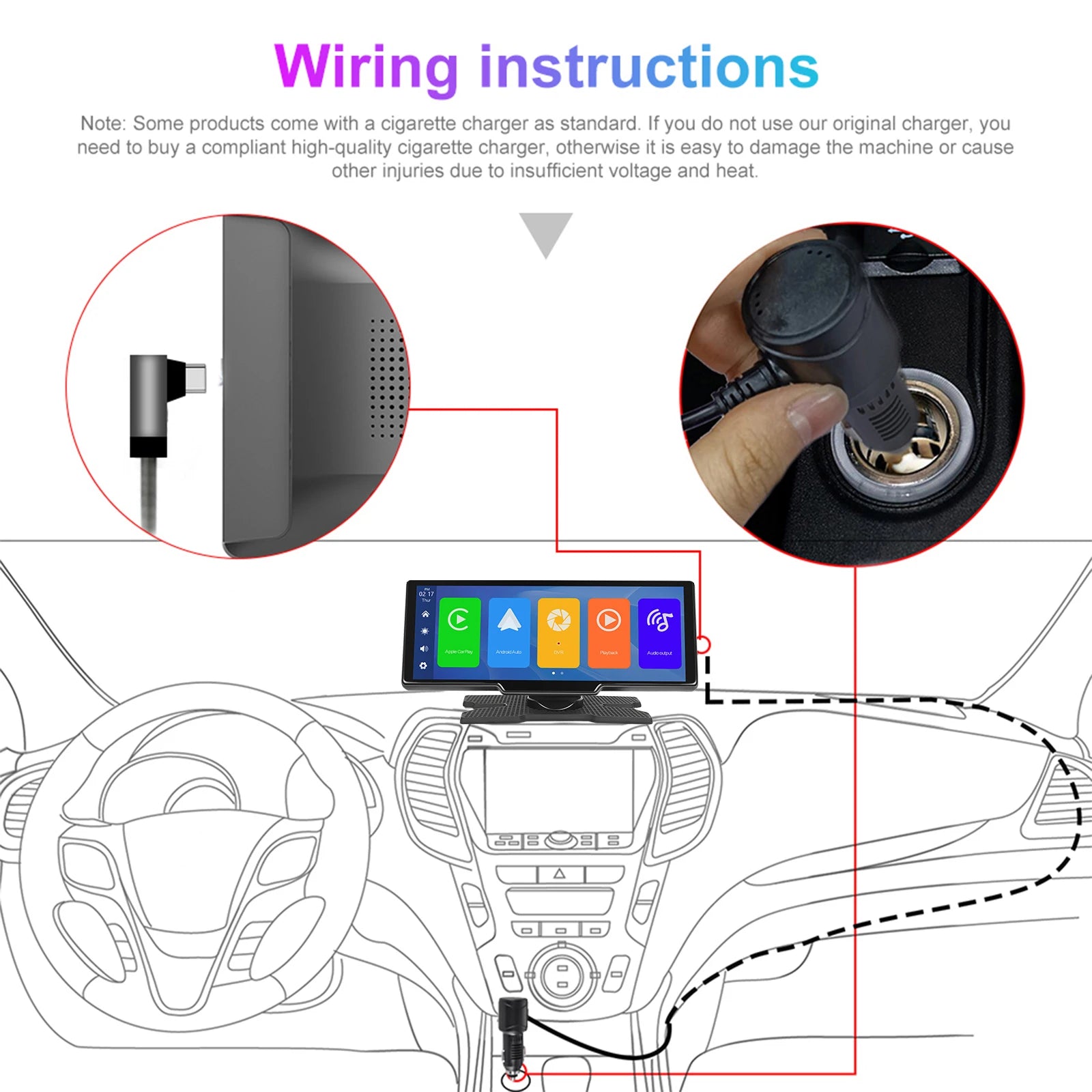 Podofo Wireless Carplay Android Auto Portable Digital Dashboard 10.26 Inch Smart Player With Voice Control Foward Camera BT