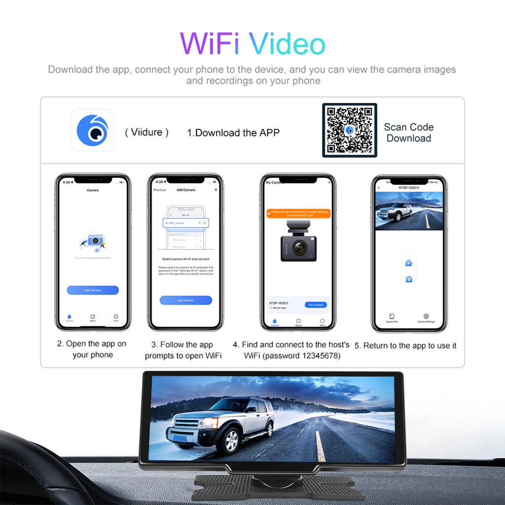 Podofo Wireless Carplay Android Auto Portable Digital Dashboard 10.26 Inch Smart Player With Voice Control Foward Camera BT