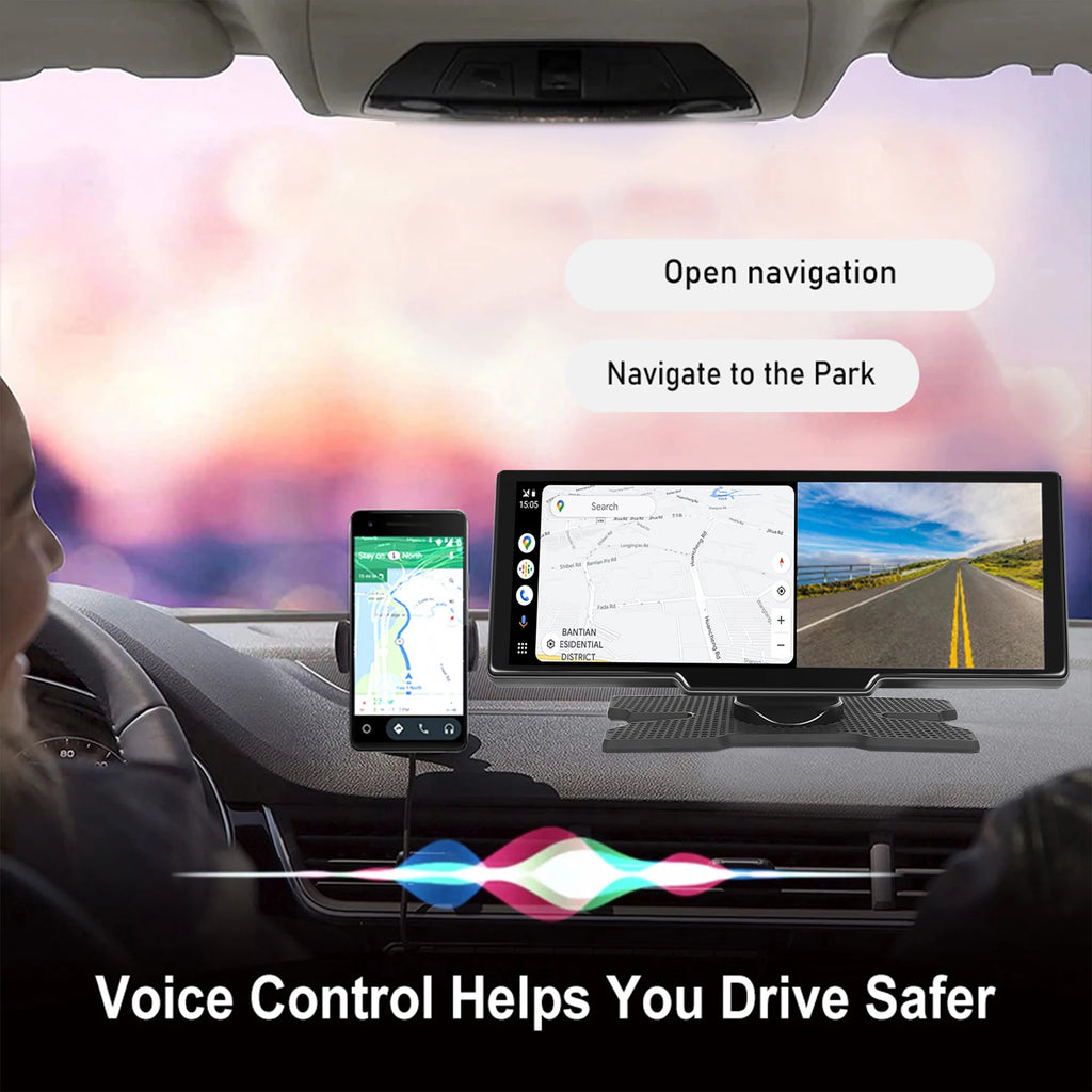Podofo Wireless Carplay Android Auto Portable Digital Dashboard 10.26 Inch Smart Player With Voice Control Foward Camera BT
