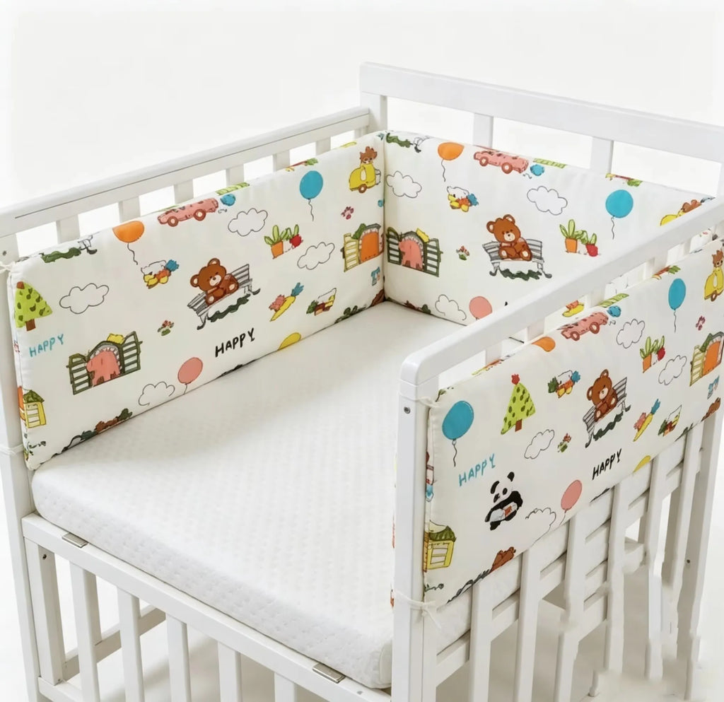 Reusable Washable Cartoon Baby Crib Bumper, Soft Anti-Collision Nursery Bed Rail Cover for Toddler Crib Safety