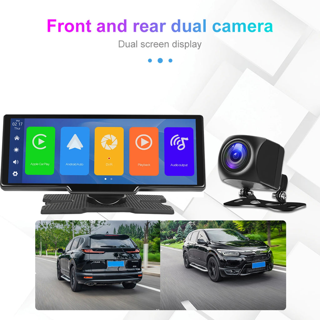 Podofo Wireless Carplay Android Auto Portable Digital Dashboard 10.26 Inch Smart Player With Voice Control Foward Camera BT
