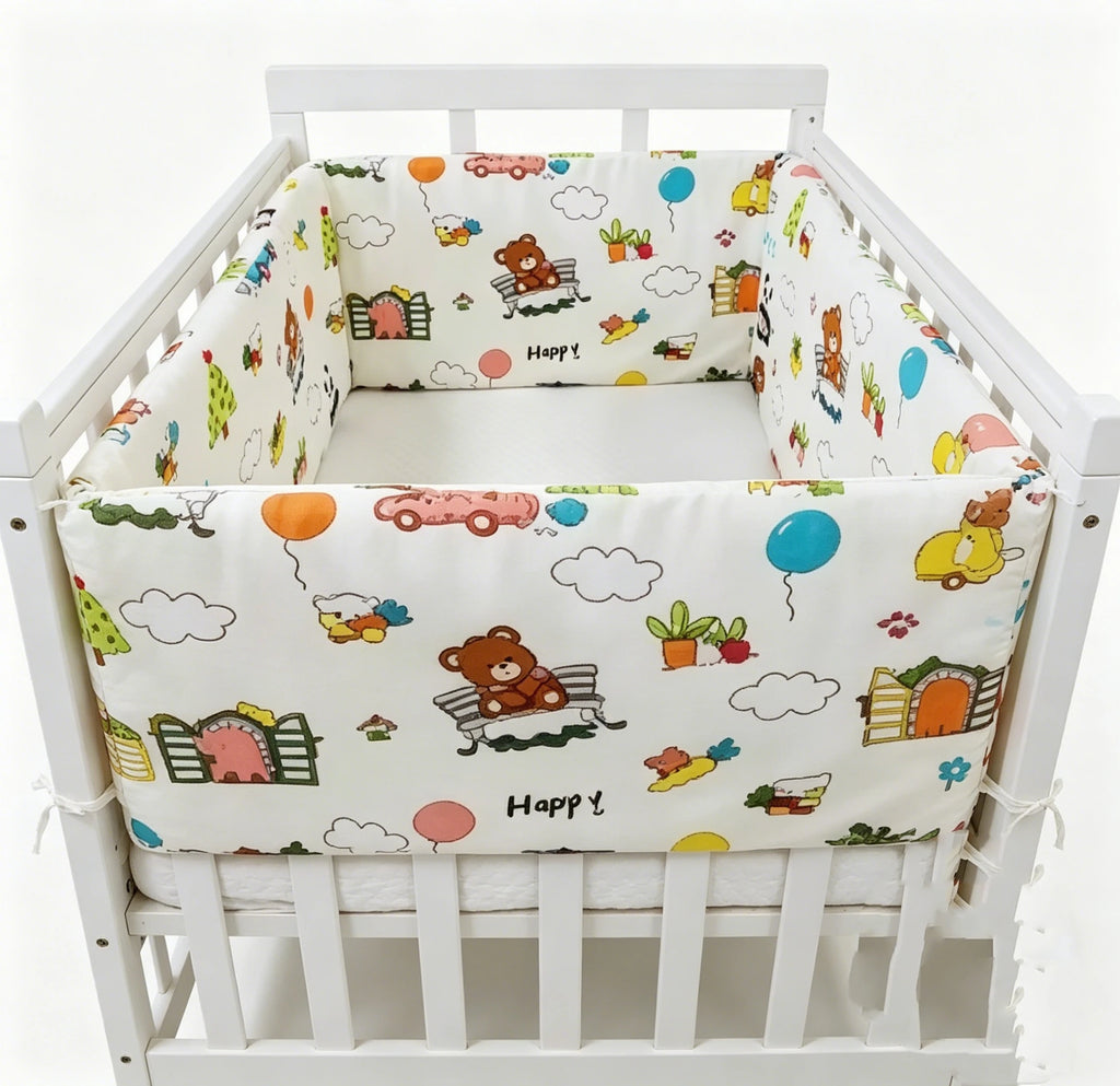 Reusable Washable Cartoon Baby Crib Bumper, Soft Anti-Collision Nursery Bed Rail Cover for Toddler Crib Safety