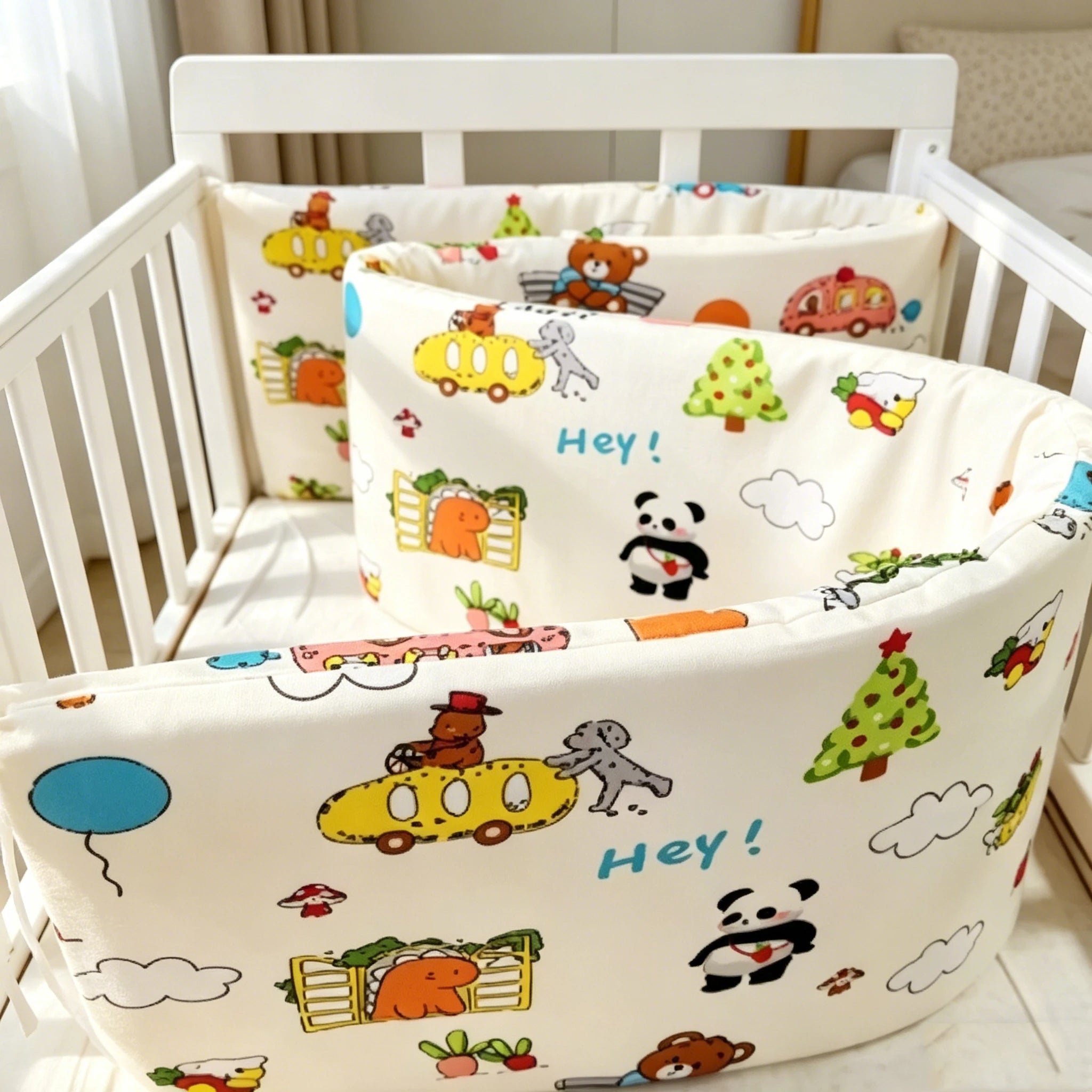 Reusable Washable Cartoon Baby Crib Bumper, Soft Anti-Collision Nursery Bed Rail Cover for Toddler Crib Safety