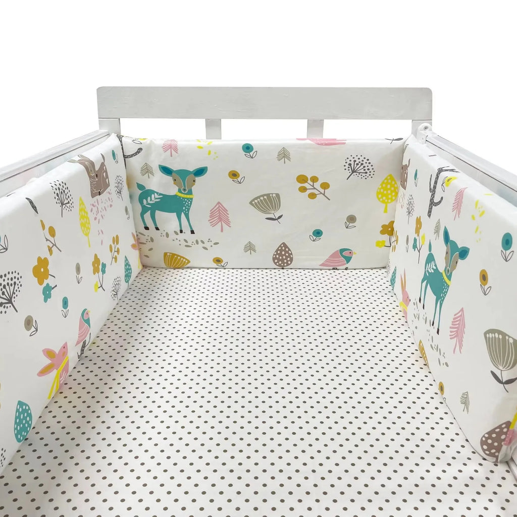 Reusable Washable Cartoon Baby Crib Bumper, Soft Anti-Collision Nursery Bed Rail Cover for Toddler Crib Safety