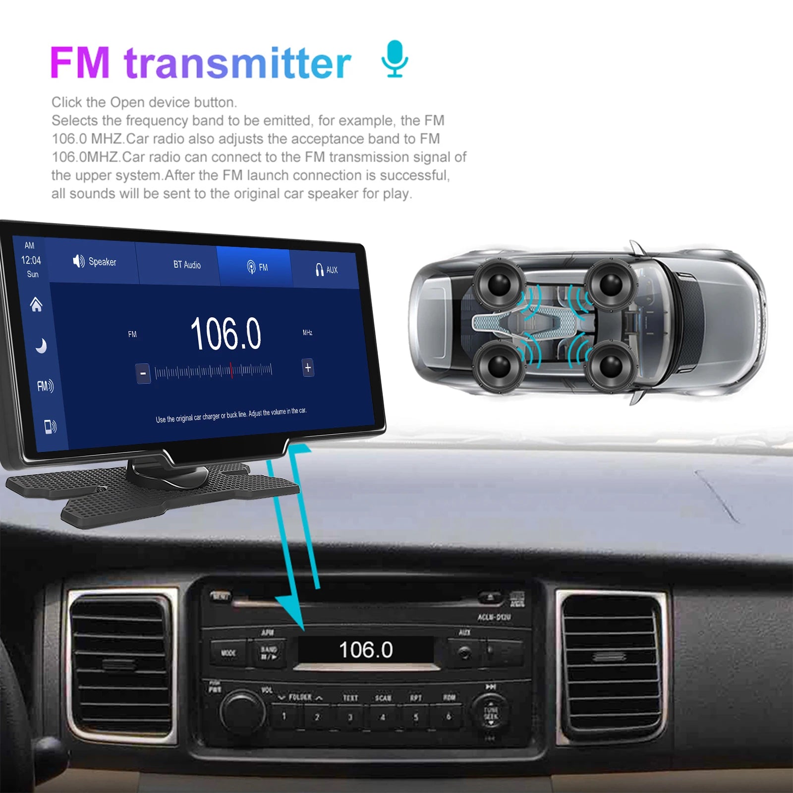 Podofo Wireless Carplay Android Auto Portable Digital Dashboard 10.26 Inch Smart Player With Voice Control Foward Camera BT