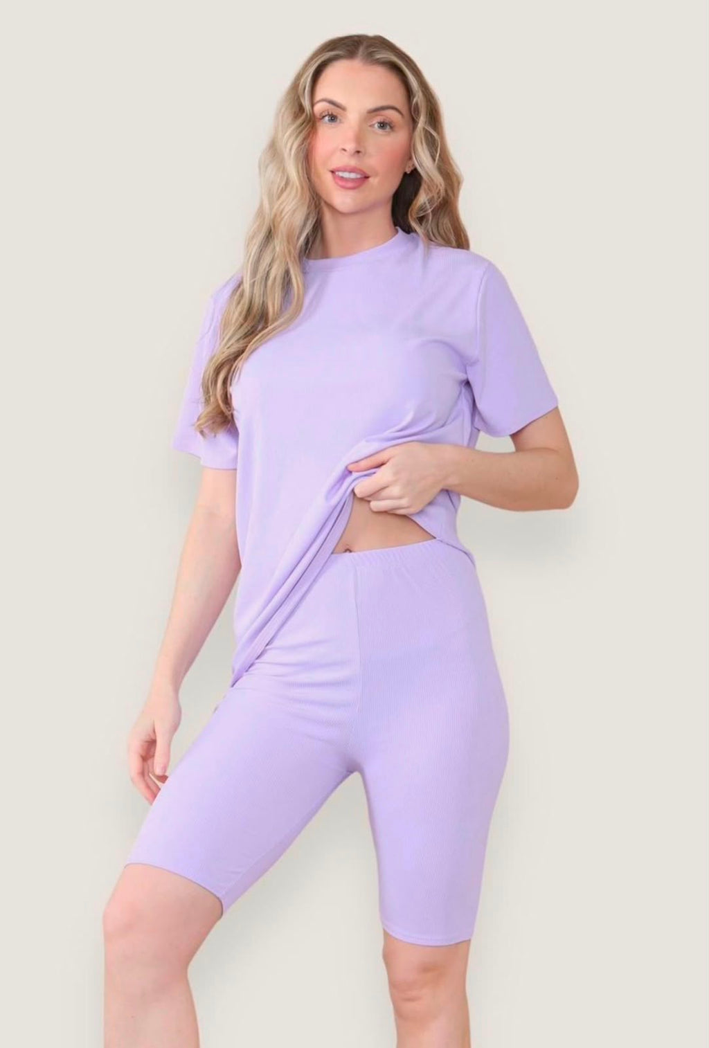 Women's Oversized T-Shirt & Cycling Shorts Ribbed Co-Ord Set
