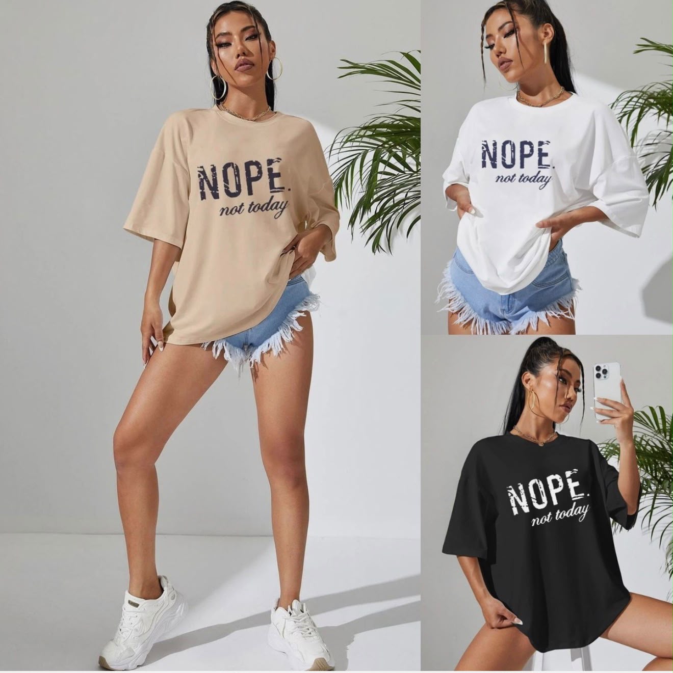 Women's Oversized 'NOPE. Not Today' Slogan T-Shirt