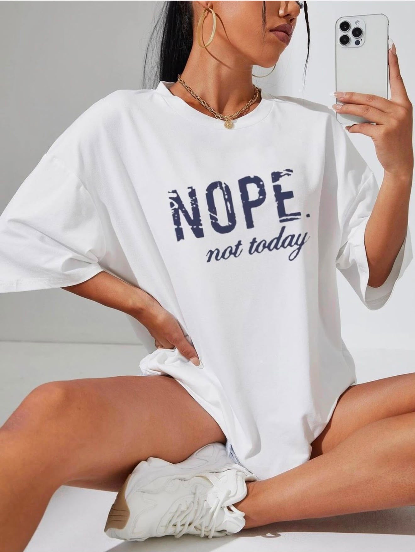 Women's Oversized 'NOPE. Not Today' Slogan T-Shirt
