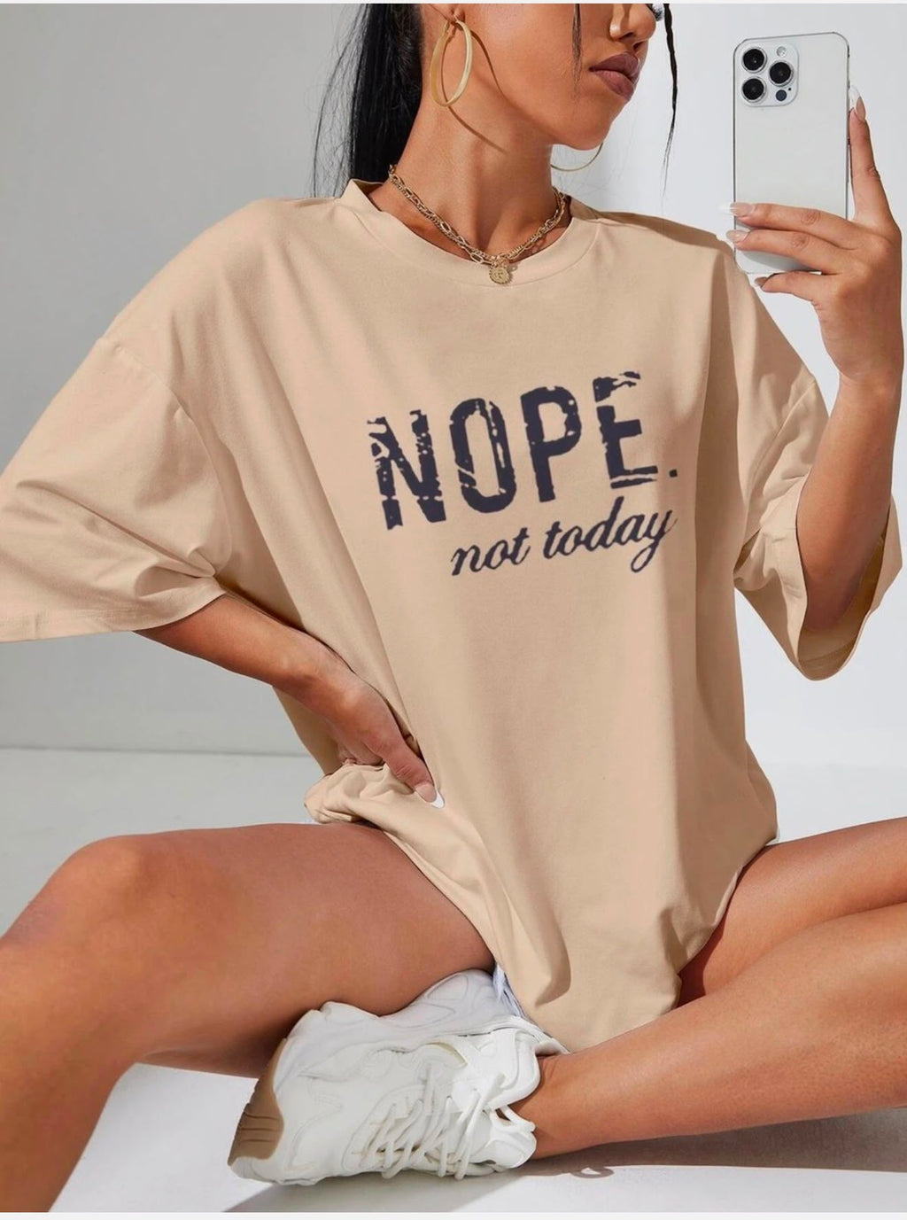 Women's Oversized 'NOPE. Not Today' Slogan T-Shirt