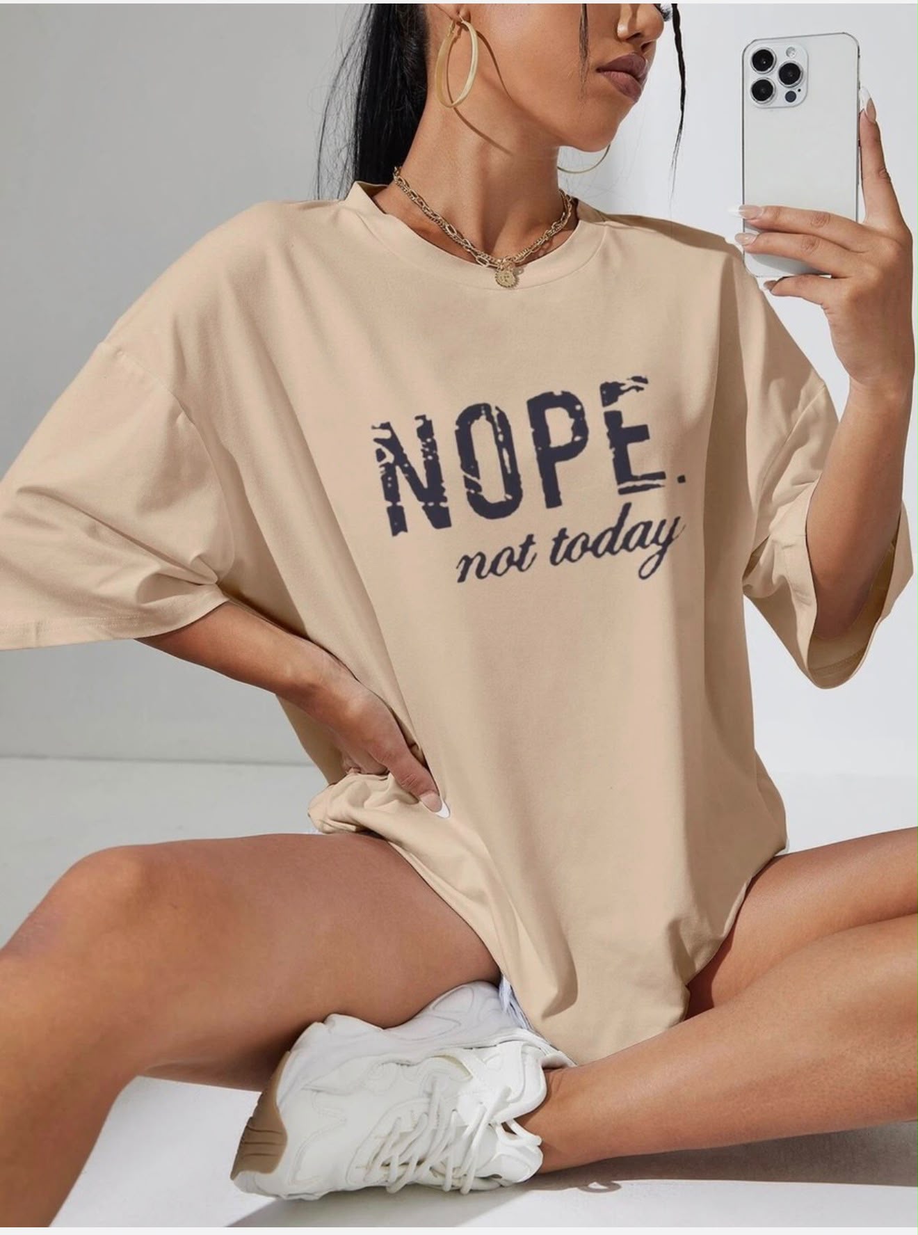 Women's Oversized 'NOPE. Not Today' Slogan T-Shirt