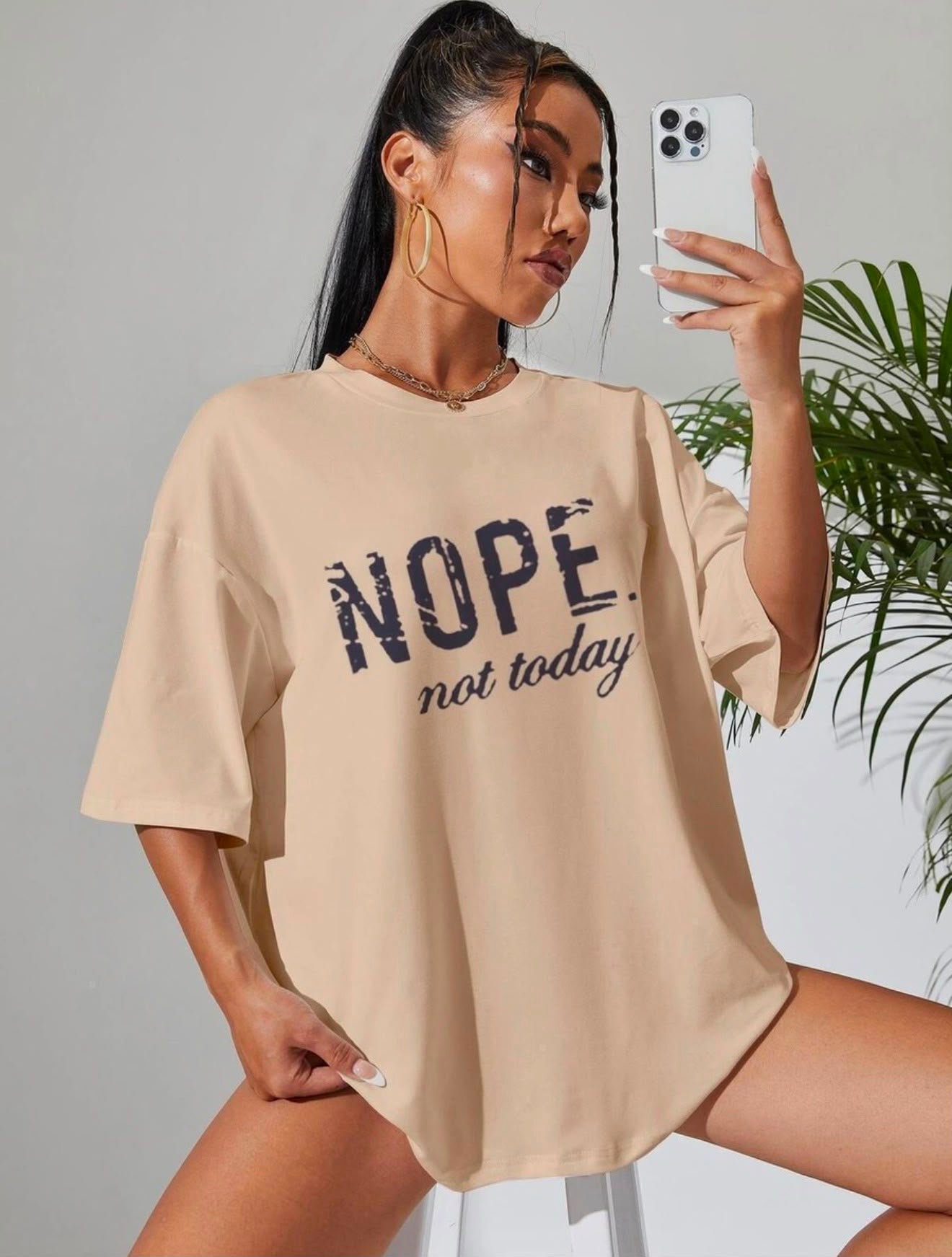 Women's Oversized 'NOPE. Not Today' Slogan T-Shirt